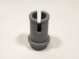 Grey PIN-2 Muzzle Piece sitting vertically on white background